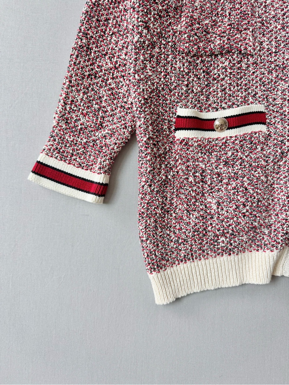 Maje Mapada Marled Red and White Knit Button-Front Cardigan - Tweed Look - Sz 1 - Picture 4 of 9